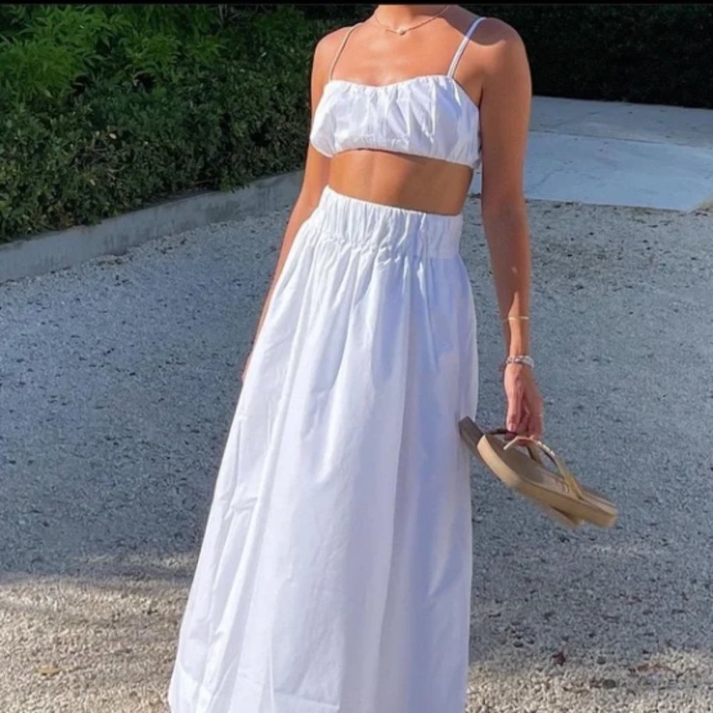 Abercrombie & Fitch White Resort Volume Maxi Skirt (Two Piece Set)